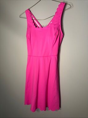 Bright Pink Scalloped Tank Dress - Women's. Golf or Tennis. SKU AB212-111